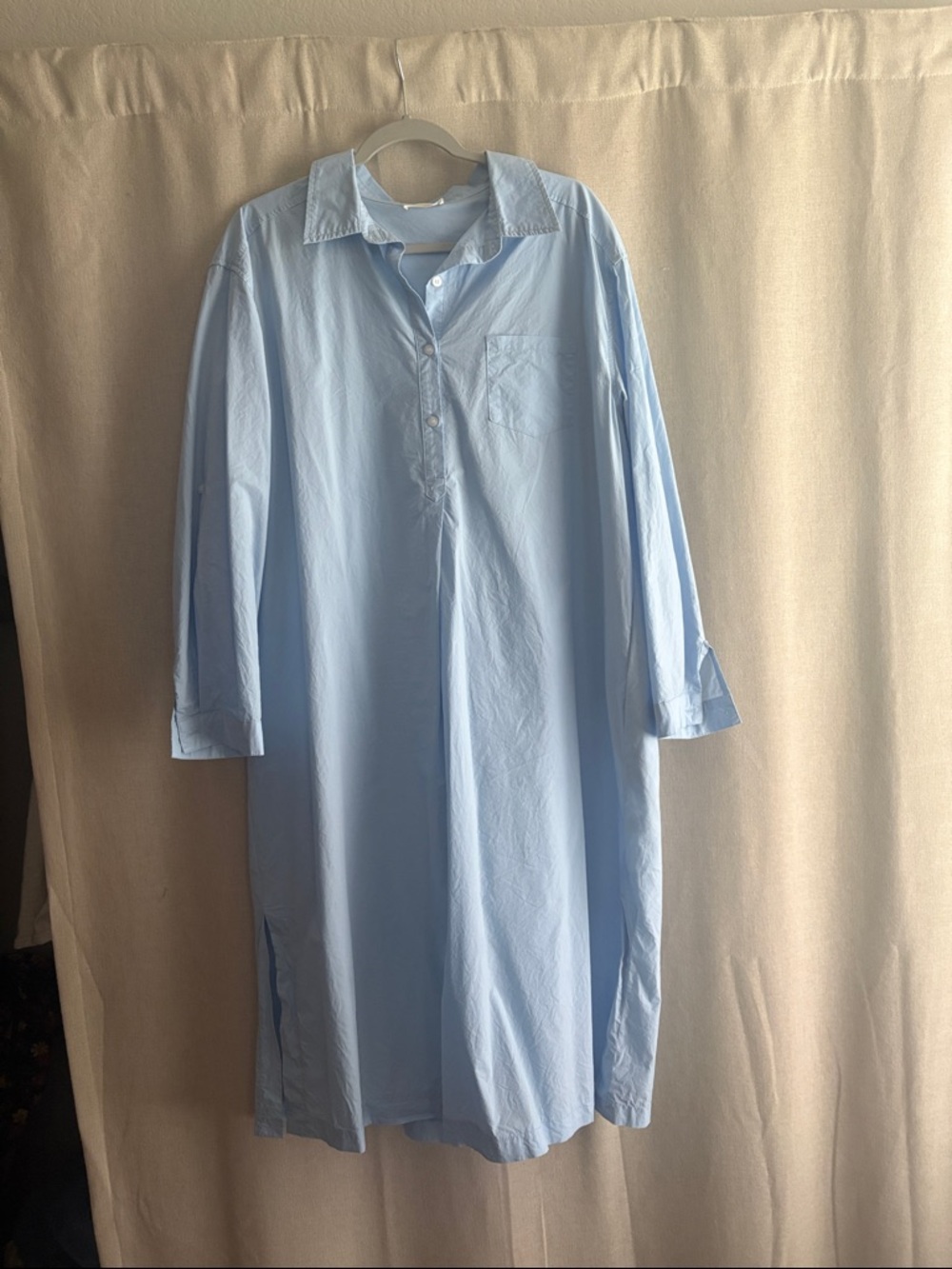 Relaxed Light Blue Long Sleeve Shirtdress - Effortless Everyday Style
